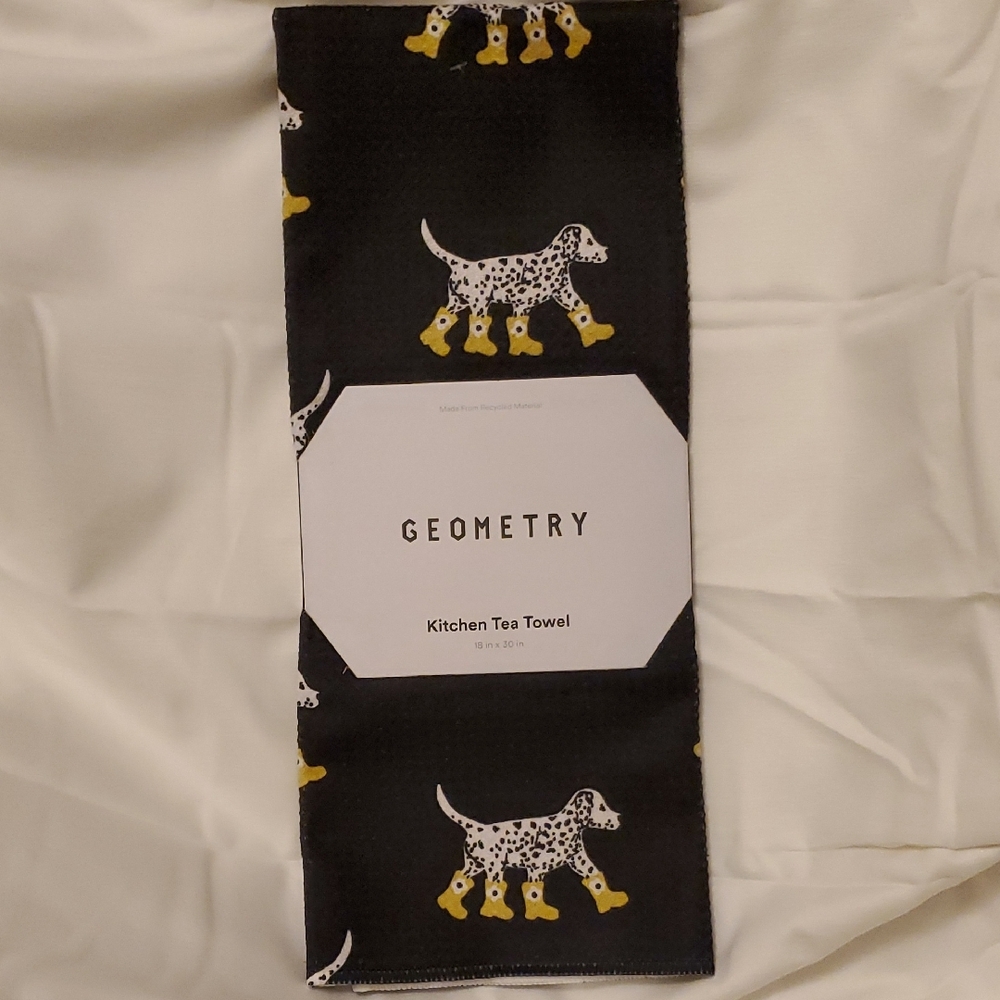 NWT Geometry Kitchen Tea Towel - Dalmatian in Yellow Boots Design